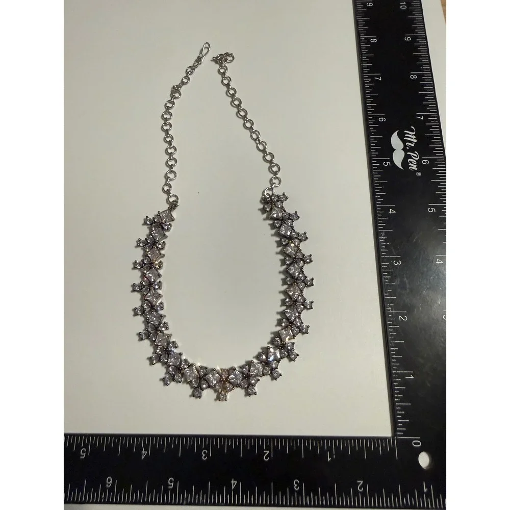 Vintage‎ Gunmetal Clear Crystal Statement Bib Necklace Geometric Wedding Formal